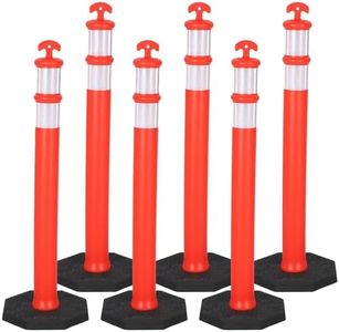 42" Traffic Delineator Posts 6 Pack,Safety Cones Heavy-Duty with Reflective Collars & Weighted Base for Construction, Parking Lots & Driving Practice
