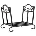 VIVOHOME 21.5 Inches Folding Heavy Duty Firewood Storage Log Rack with Decorative Leaf Pattern and Arched Feet Wrought Iron Wood Holder Stacker Indoor Outdoor Black