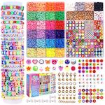 Meland Clay Beads Bracelet Making Kit - 7905Pcs Jewelry Making Kit with 28 Colors Flat Polymer Beads, Smile Face & Large Charm Beads, Craft Kit for Teen Girls Gift Age 8-12 for Bracelet Making