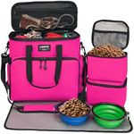 LARIPOP Dog Travel Bag,Weekend Pet Travel bag Set for Dog and Cat,Airline Approved Tote Multi-Function Dog Bags for Traveling,2 Food Storage Containers, 2 Collapsible Bowls, 1 Feeding Mat,Rose Red