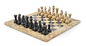 15" Marble Chess Set - Fossilstone & Black Marble