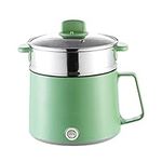 Electric Hot Pot, 1.7L Multi-Functional Electric Skillet for Stir Fry/Stew/Steam, Portable Mini Electric Cooker for Soup Porridge Dumplings Eggs Pasta Noodles Ramen (Non-stick Coated Green+Steamer)