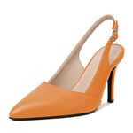 AUMOTED Women's Slingback D'Orsay Slip-on High Heels Pointed Toe Stiletto Ankle-Strap Heel Pump Dress Shoes 3.5 Inch, Matte Orange, 10.5