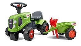 Falk Claas Tractor Ride-On with Trailer, from 12 Months, Made in France, Shovel and Rake Included-2 Styles, Customisable License Plate, 212C, Green, L