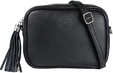 1990s Bolso bandolera mujer pequeño de piel, bolso de hombro de cuero auténtico, bolso mensajero (Negro)
