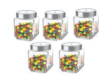 CELLO Qube Fresh Glass Storage Jar | Container with Air tight Silver Metal Lid | Multipurpose Jar | For Storage of Food, Pulses, Spice, Cereals, Cookies, Dry Food | Set of 6, 580ml, Clear