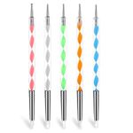 5PCS Dual-Ended Nail Art Sculpture Pen Dotting Tools, Dual Tipped Silicone Nail Tools, Acrylic Rhinestone Handle, Nail Art Tools for Design Nail Foil Carving Drawing Effect Shaping Drawing