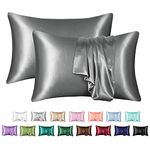 MR&HM Satin Pillowcase for Hair and Skin, Silk Satin Pillowcase 2 Pack, Standard Size Pillow Cases Set of 2, Silky Pillow Cover with Envelope Closure (20x26, Dark Grey)