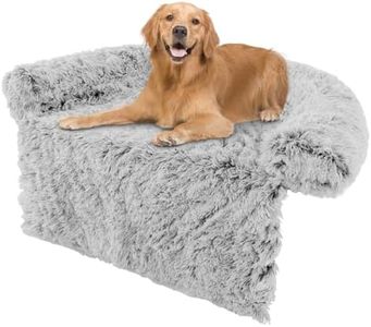 Costway Plush Calming Dog Couch Bed, Dog Sofa Bed for Furniture Protector w/Anti-Slip Bottom, Detachable Washable Cover, Soft Neck Bolster, Plush Mat for Small/Medium/Large Dogs & Cats (White-L)