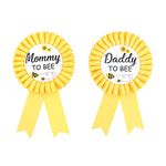 Daddy to bee & Mom to bee Tinplate Badge Pin - What will Baby Be Baby Shower Button New Dad Gifts Gender Reveals Party Baby Bee Rosette Button Baby Celebration (Yellow)