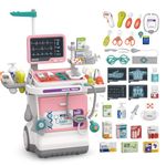 Doctor Kit for Kids Pretend Medical Station Set for Boys & Girls Mobile Cart with Kids Play Set for Ages 3 and Up Children Role Play Educational Toys (Pink)