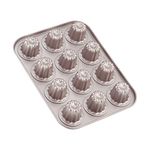 CHEFMADE Mini Canele Mold Cake Pan, 12-Cavity Non-Stick Mini Canele Muffin Bakeware Cupcake Pan for Oven Baking (Champagne Gold)