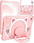 Wazzasoft for iPad Mini 4/5 Case 7.9 Inch Girls Cute Cat Kawaii Cover Girly 3D Cartoon Women Kitten with Rotating Handle Stand & Strap Soft Silicon Funda for Apple iPad Mini 5th/4th Gen Cases