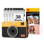 KODAK Mini Shot 2 Retro 4PASS 2-in-1 Instant Camera and Photo Printer (2.1x3.4 inches) + 38 Sheets Bundle (8 Initial Sheets + 30 Sheets Pack), Yellow