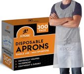 Xpose Safety 300 White Plastic Disposable Aprons for Cooking & more Individually Packaged, Durable 1 Mil Waterproof Polyethylene 24" x 48"