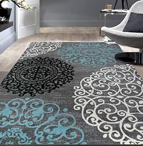 Rugshop Contemporary Modern Floral Perfect for high Traffic Areas of Your Living Room,Bedroom,Home Office,Kitchen Area Rug 6'6" x 9' Gray