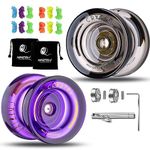 MAGICYOYO Yoyo 2 Pack Crystal Yoyo K2, Dual Function Yoyos, Responsive Yoyo for Kids Beginner + Replacement Unresponsive Yoyo Bearing for Adults+Bearing Puller+12 Yoyo Strings+2 Bags(Black+Purple)