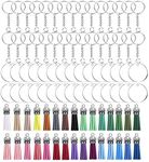 120Pcs Acrylic Keychain Blanks, BetterJonny Clear Ornament Blanks Kit Including 30Pcs Key Chain Rings,30Pcs Acrylic Blanks,30Pcs Jump Rings and 30Pcs Keychain Tassels