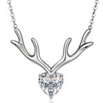 HighSpark Womens Deer Heart Pendant Chain Necklace | 92.5 Sterling Silver & Diamond Like Brilliance Sparkling Zirconia For That Stunning Shine | Lovely Gift - Silver