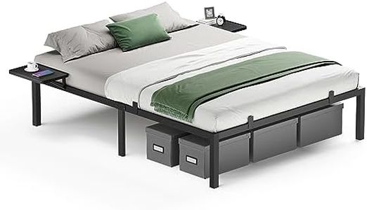VASAGLE Marco de Cama Doble, Estructura de Cama de Metal, con Estantes de Almacenamiento, Cama de Invitados, Adecuado para Colchón de 160 x 200 cm, Fácil Montaje, Negro Clásico RMB095B01