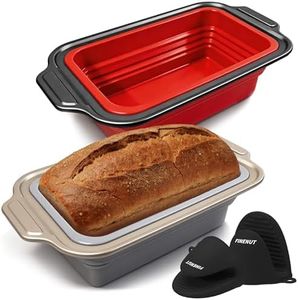 pavaba 2-Pack Collapsible Silicone Bread Pans with Reinforced Rim & Oven Mitts - Space Saving Loaf Pans for Baking - Easy Release Nonstick Foldable Mold for Meatloaf, BPA Free