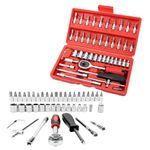 MLD 46pcs 1/4 Inch Drive Socket Ratchet Wrench Set Drive Metric Extension Bar with Box, Screwdriver Drive Socket Bit Set for Auto Repairing and Household - DPKS-8812 (Multicolor)