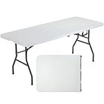 6FT Folding Table, Plastic Table Camping Table Foldable Adjustable for Picnic, Camping, Kitchen, Party Outdoor Indoor (White), 60 x 29 x 29 inches