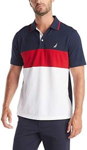 Nautica Men's Short Sleeve 100% Cotton Pique Color Block Polo Shirt, Navy, Large US