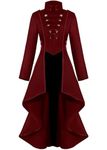 Women's Steampunk Vintage Jacket Dress Gothic Clothing Victorian Irregular Tailcoat Holloween Cosplay Costume (Red, S)