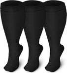 3 Pairs Plus Size Compression Socks (20-30 mmHg) for Women & Men, Wide Calf Extra Large Knee High Stockings (as8, alpha, 4x_l, plus, regular, Black)