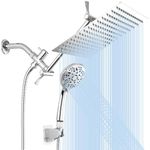 LiwCho Shower Head, 10 Inch High Pressure Rainfall Shower Head/Handheld Shower Combo with 11 Inch Extension Arm, 9 Settings Adjustable Anti-Leak Shower Head with Holder/Hose, Height/Angle Adjustable