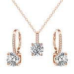 EVER FAITH Elegant Wedding Bridal Jewelry Set, 925 Sterling Silver Sparkly Round Cut White CZ Rose Gold Hypoallergenic Necklace Earrings Set for Bride Bridesmaid