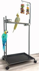 X-Large Deluxe 65.5-Inch Parrot Stand Bird Play Stand Parrot Playstand Parrot Training Perch Stand with Climbing Ladder Stainless Steel Feeding Bowls Removable Washable Tray