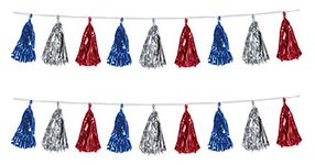 Beistle 59927-RSB Beistle 59927-RSB, 2 Piece Metallic Tassel Garlands, 9.75" x 8', 9.75" x 8', Red/Silver/Blue