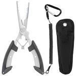 ZuoQi Fishing Pliers, Multi-Functional Lightweight Stainless Fish Pliers, Fishing Scissors Take Hook Pliers Wire Cutters with Sheath and Safety Coiled Lanyard, 3 Color Available (Black)