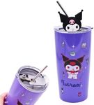 FISAPBXC Kuromi Thermal Cups, Insulated Tumbler with Straw and Lid Reusable Stainless Steel Water Bottle Travel Mug Vacuum Insulated Cup for Ice Cold or Warm Drinking 20oz/600ML