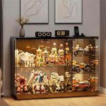 Gurexl 47.2" W Glass Display Cabinet with 3-Color LED Lights, 5-Tier Lockable Curio Cabinet with Human Body Sensor & Charging Station, Display Case for Collectibles, Living Room, Kitchen, Black