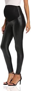 Foucome Maternity Leather Leggings Over Bump Comfy Stretchy Leather Trousers Pleather Tights (Black, M)