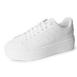 J. Adams Hero Platform Sneakers for Women - Casual Lace Up Fashion Tennis Shoes, White Vegan Leather, 9