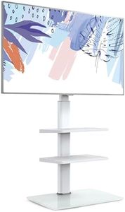 FITUEYES Support TV sur Pied avec 3 Etagères pour 32 à 60 Pouces TV Incurvé Plat LED OLED LCD-Pied TV Blanc Pivotant 70° et 8 Réglages en Hauteur jusqu'à 30 kg Max VESA 600x400 mm-Gestion des Câbles