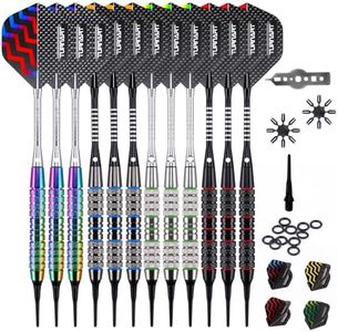 Turnart Darts Plastic Tip - Professional Soft Tip Darts Set for Electronic Dartboard 12 Pcs 18 Grams with 50 Extra Tips 24 Flights 2 Flight Protctors and Tool Kit Gift Darts (Colorful)