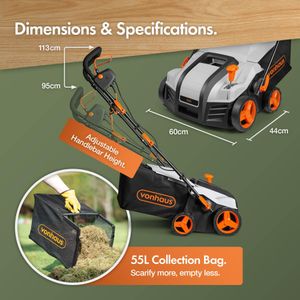 VonHaus 1800W Electric Lawn Scarifier – Powerful Garden Aerator