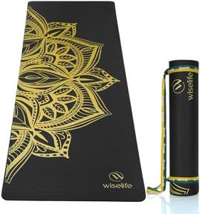 Wiselife Printed Yoga Mat + Yoga Strap (Tpe Material 6Mm Extra Thick Extra Long And Wide Exercise Mat For Workout, Fitness, Yoga And Pilates) (Mettalic), Black