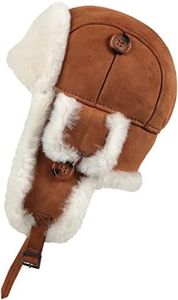 Zavelio Trapper Trooper Leather Aviator Genuine Shearling Sheepskin Hat (X-Large, Cognac)