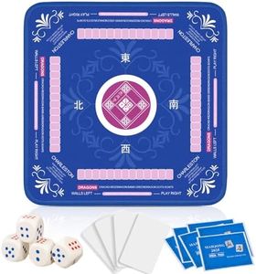 Qwiayeal Mahjong Mat with Rules for Table,Non-Slip and Silent,Comes with 6 Reference Cards and 1 Storage Bag,Travel Mahjong Set for Mahjong/Poker/Board Games/Card Games/Dominoes