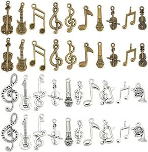 Pandahall 20 Estilos de Dije de Música 120 Piezas de Instrumentos Musicales Notas de Símbolo Colgantes de Elementos Musicales Micrófono Violín Guitarra para Bricolaje Collar Pulsera Joyería