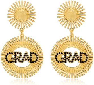HolidayQbee Gold Graduation Earrings For Women With Black Rhinestone Letters Last Day Of School Earrings Graduation Dangle Drop Earrings High School University Graduation Earrings Class Of 2024