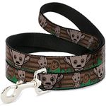 Buckle-Down Dog Leash Kawaii Groot 2 Poses Guardians Badge Browns Green 6 Feet Long 1.5 Inch Wide, Multicolor, DL-6FT-WMC128-W