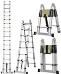 Telescopic Loft Ladder 5M Extendable Collapsible Fold Step Ladders Securing Bolt 16.5ft Multi Purpose Folding Aluminium Extension Ladders A-Shape Length (2.5M+2.5M)