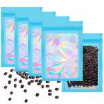 Lautechco 100PCS Mylar Resealable Smell Proof Bags, 4x6 in Foil Pouch Ziplock Bags with Clear Window for Food/Coffee Beans/Nuts/Jewelry Storage Supplies（Blue 10x15CM）